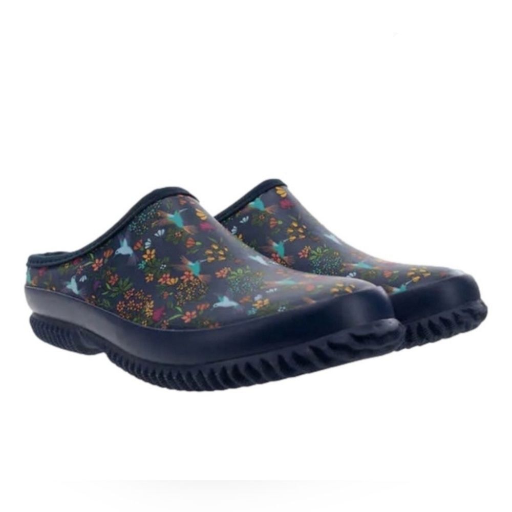 Western Chief Hummingbird Floral Women's Rubber Garden Clog Navy Size 7-10 NIB - Picture 3 of 9